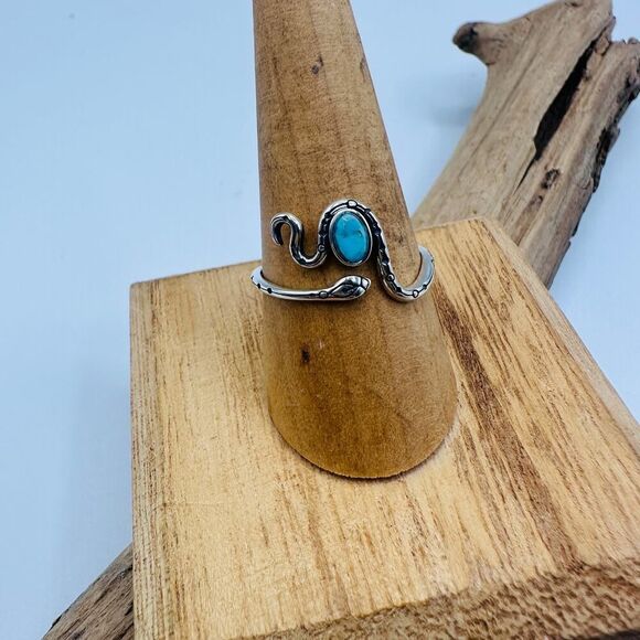 Snake Turquoise Sterling Silver Ring, Boho Ring, Gemstone Ring - Picture 3 of 8
